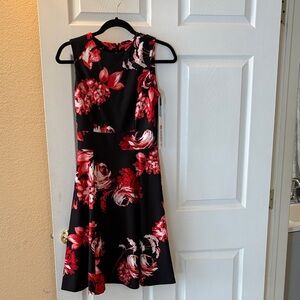 Calvin Klein Collection Black and Red Floral Midi Dress